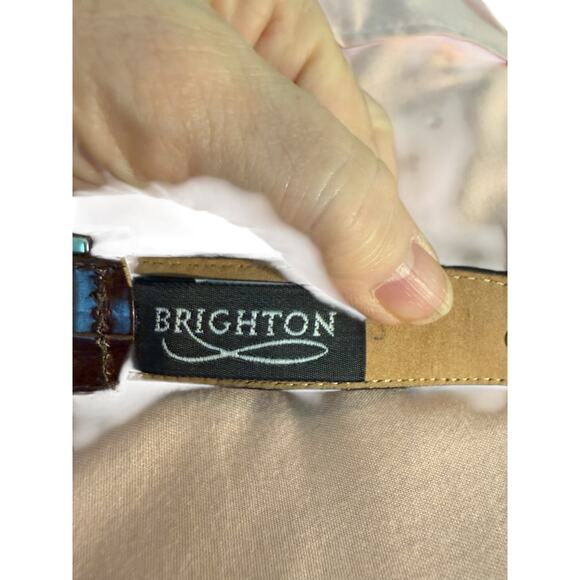 Vintage Brighton Brown 1984 Leather Croc w/3 Piece Silver Buckle Set   M - Picture 6 of 9